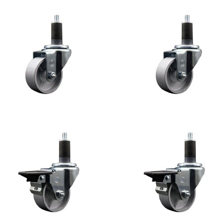 Service Caster 3'' Semi Steel Wheel Swivel 1-1/4'' Expanding Stem Caster Set 2 Brakes, 4PK SCC-EX20S314-SSS-2-PLB-2-114